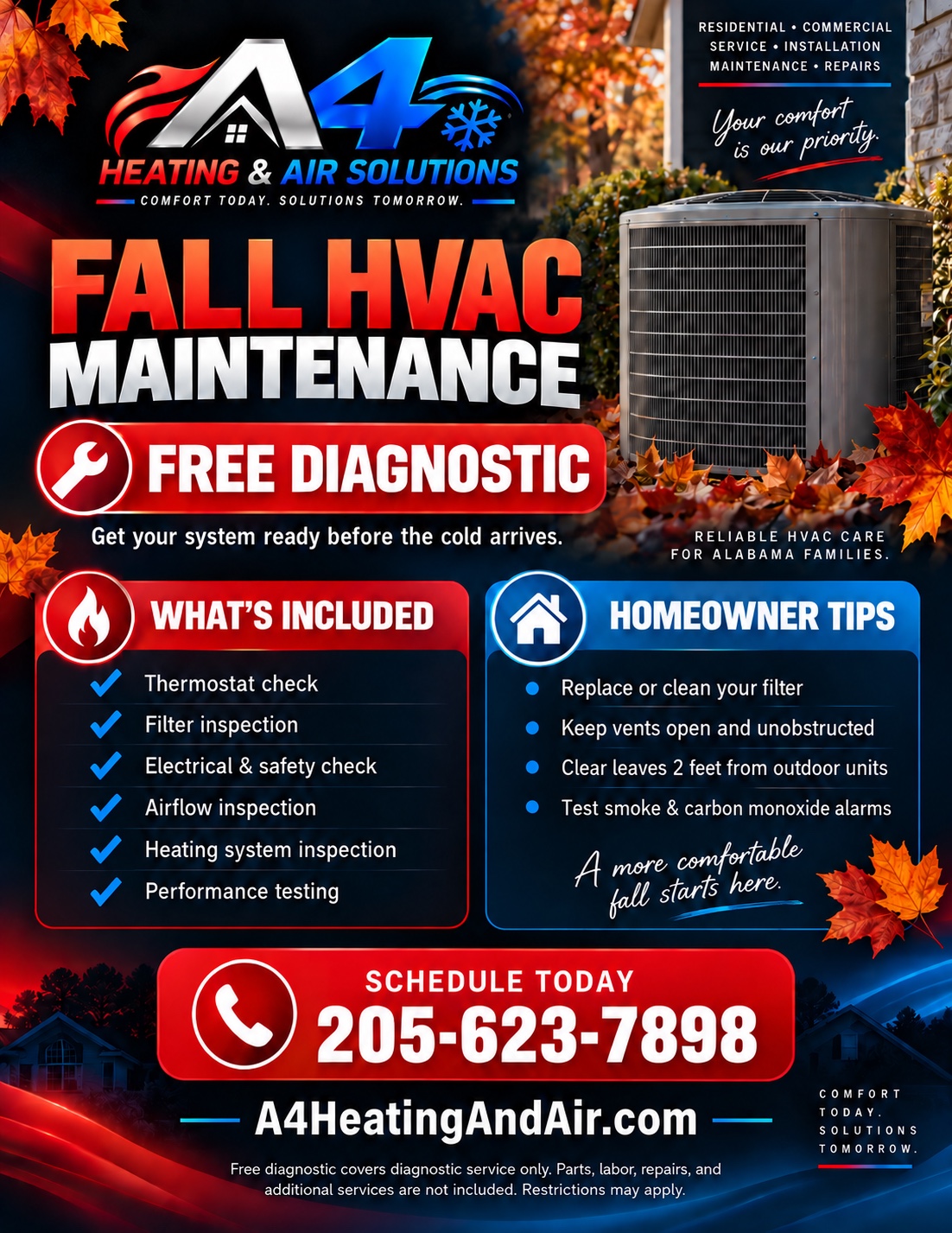 A4 Fall HVAC Maintenance special with free diagnostic